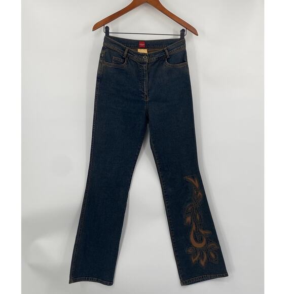Vintage Y2k Olsen Flared Jeans Embroidered Applique High Rise Rigid Denim 27/ 6 - Picture 3 of 9